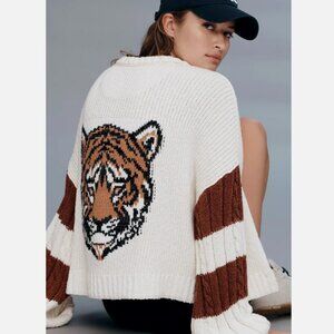 Anthropologie Pilcro Tiger Cable-Knit Icon Zip-Up Cardigan Sweater Size XXS NWT